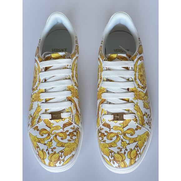 Versace Baroco Men\'s White/Gold Leather Sneakers 9 US (42 Euro) 1016936 NIB main image 9